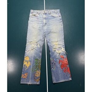 Vintage 90s Levis 517 Orange Tab Jeans 34x30 Hand Painted Distressed Bootcut USA